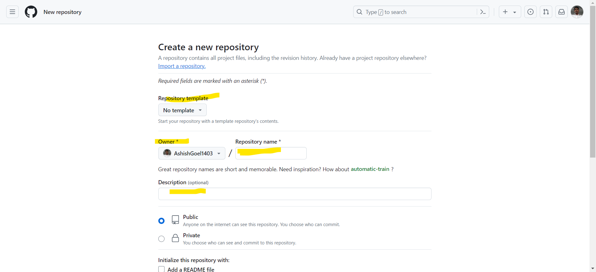 Create a new repository in GitHub